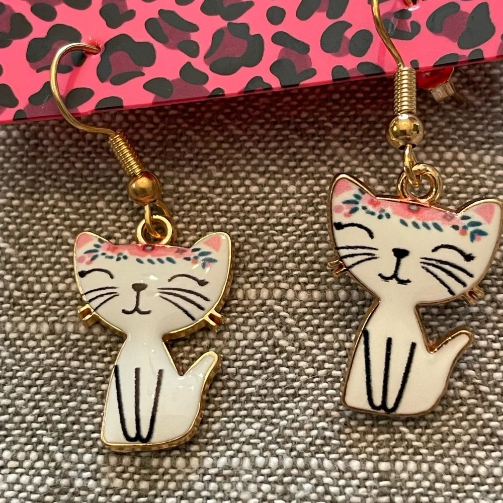 Cute Cat Earrings with Gold Accents - Picture 8 of 9
